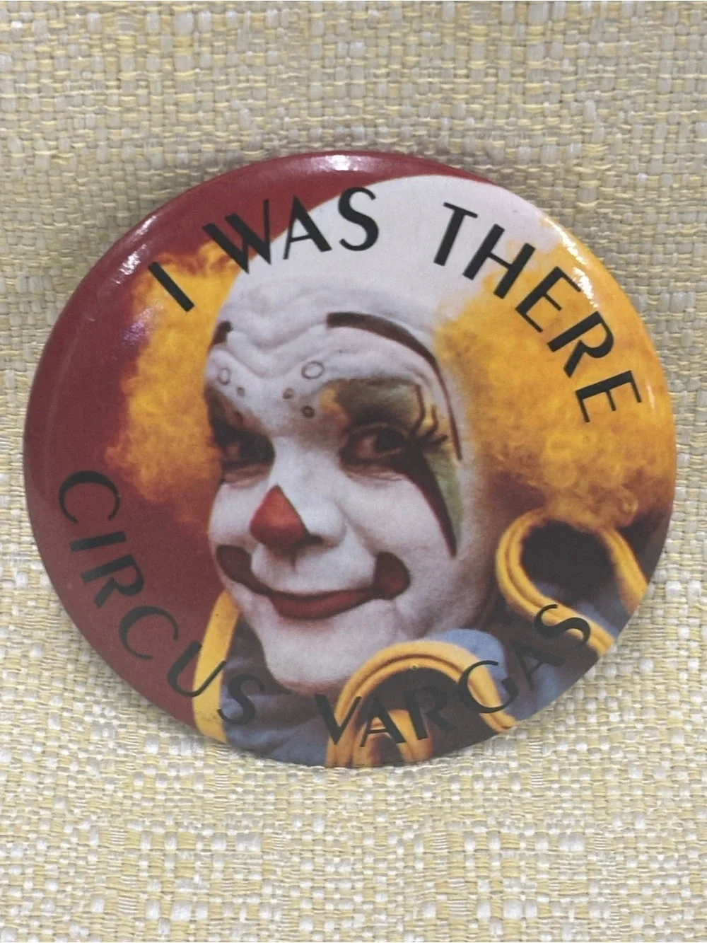 Circus Vargas Clown Collectible Button Pin - Yellow Red